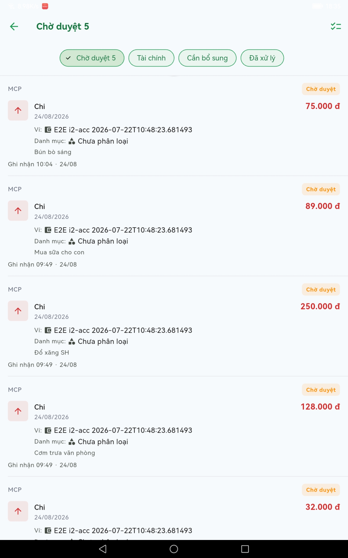 Hộp duyệt các đề xuất từ chatbot