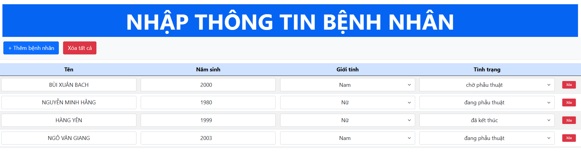 Giao diện nhập liệu